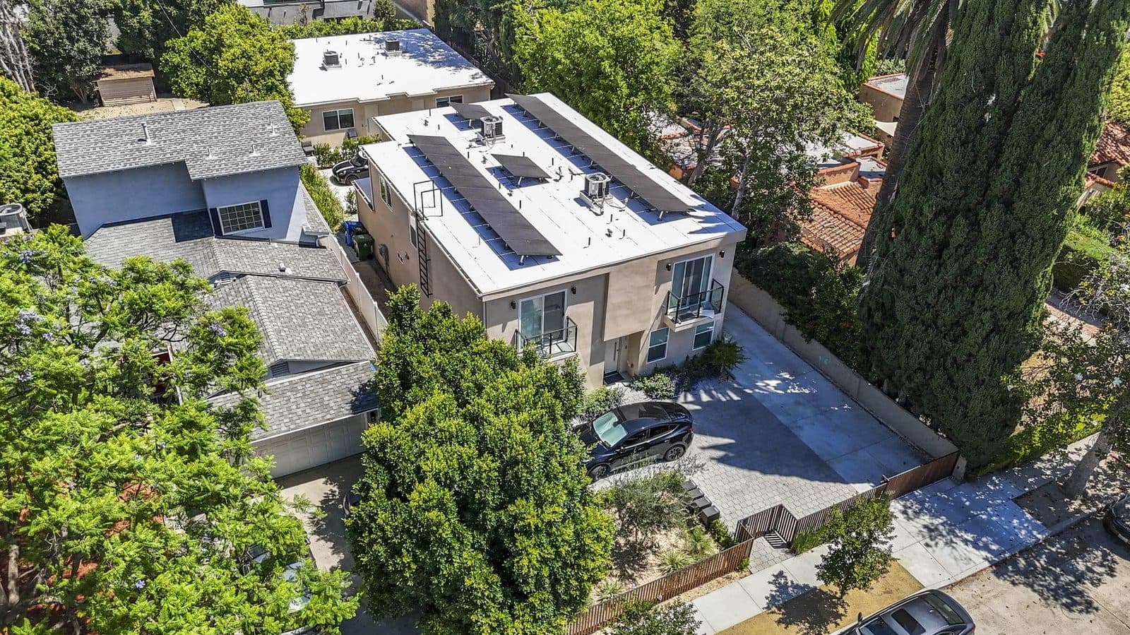 Aerial view of the two-structure Blix Street property