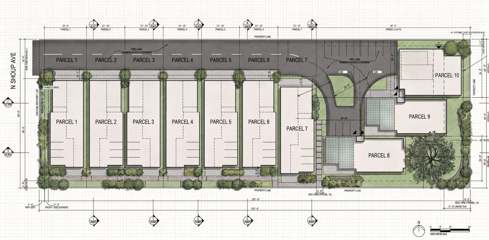 Site plan of the 10-parcel small-lot subdivision